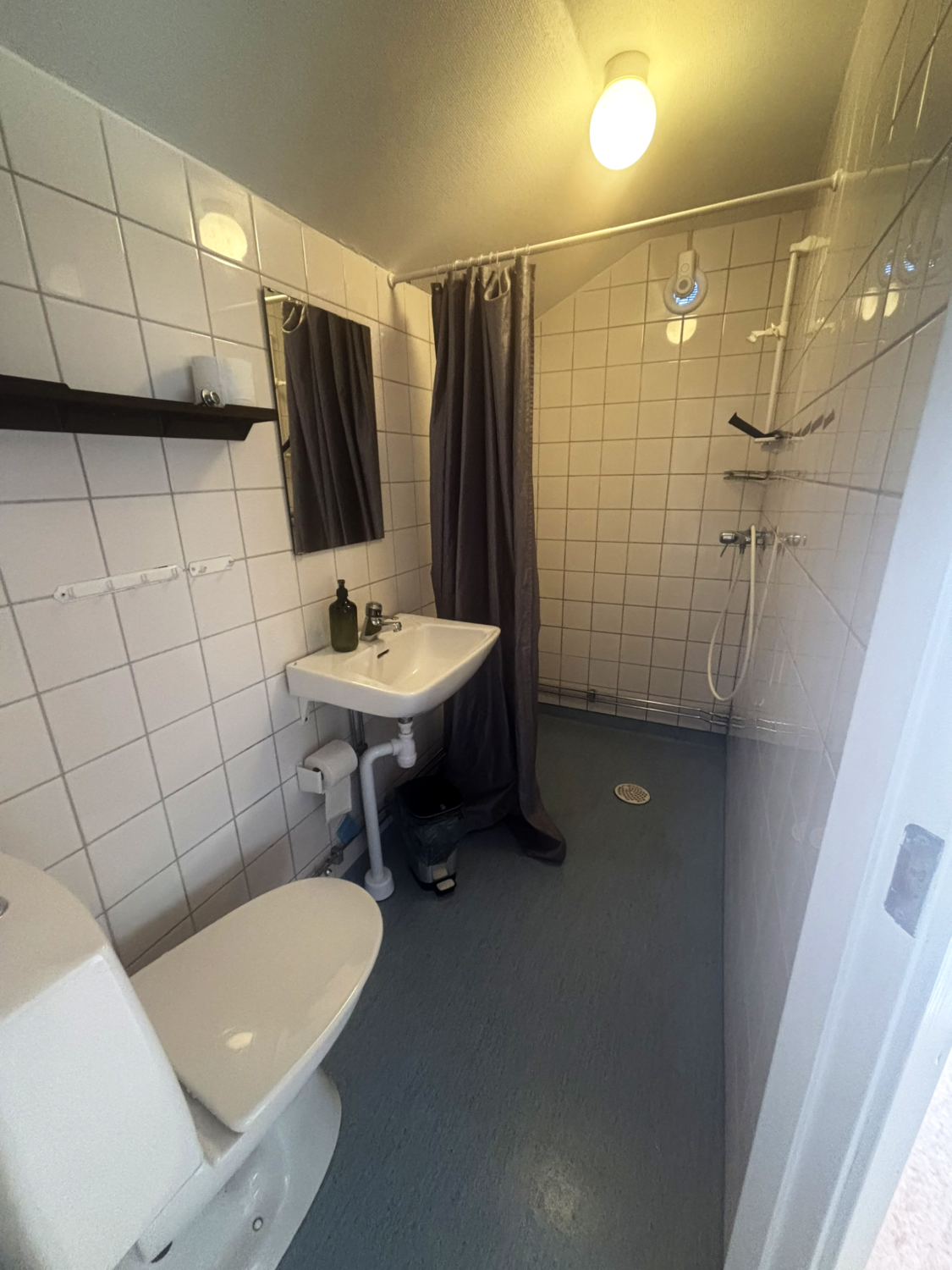 Toalett med dusch i stuga på Snäckan